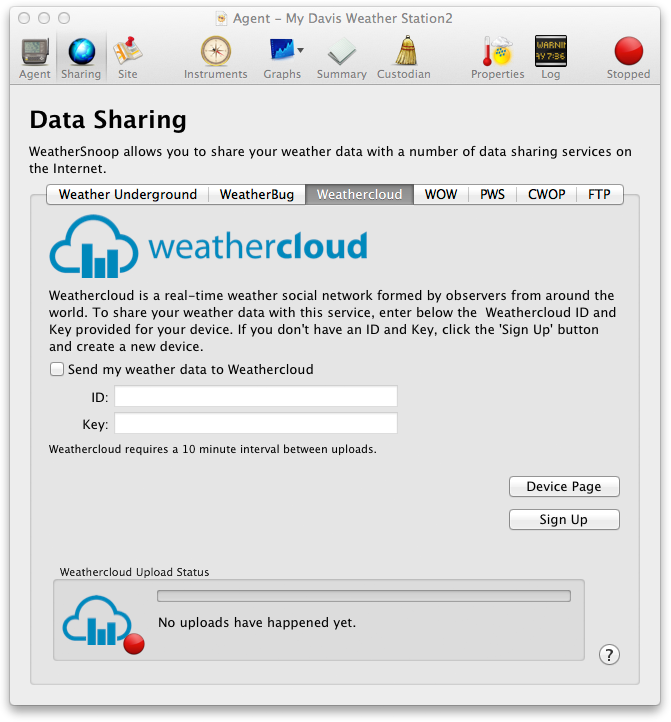 WeatherSnoop 3 Data Sharing Panel