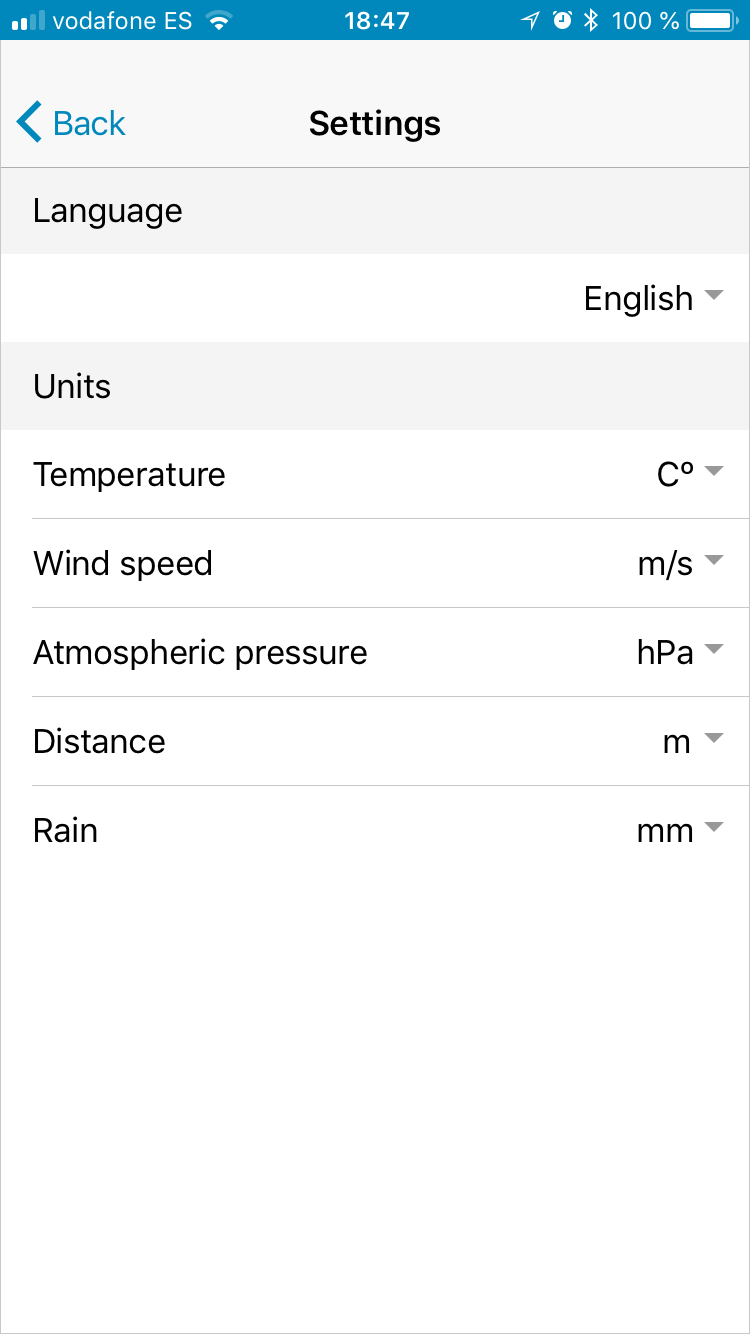 Weathercloud App - Settings